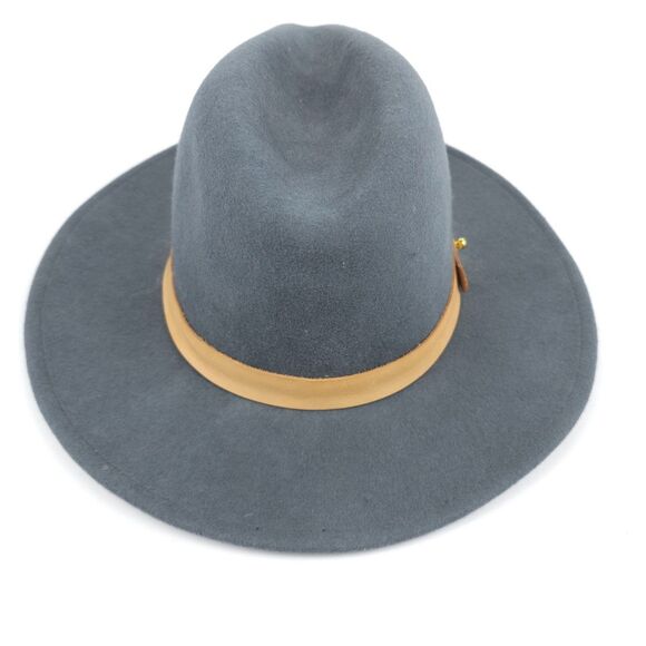 A LACK OF COLOR Rocco Wool Fedora Western Cowgirl Boho Hat Gray Tan Leather 57cm - Picture 8 of 11